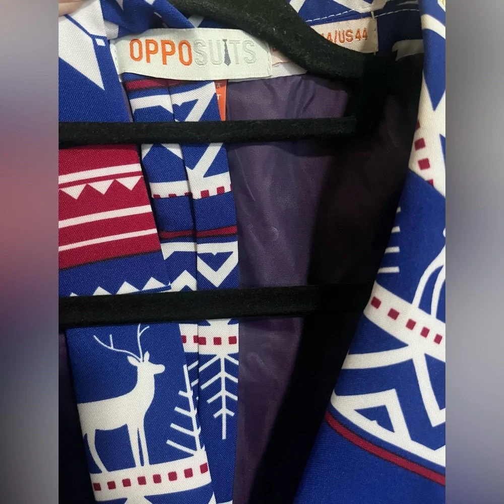 OppoSuits Rudolph Deer Snowflake Blazer Jacket Pants Tie Christmas Suit Set 44